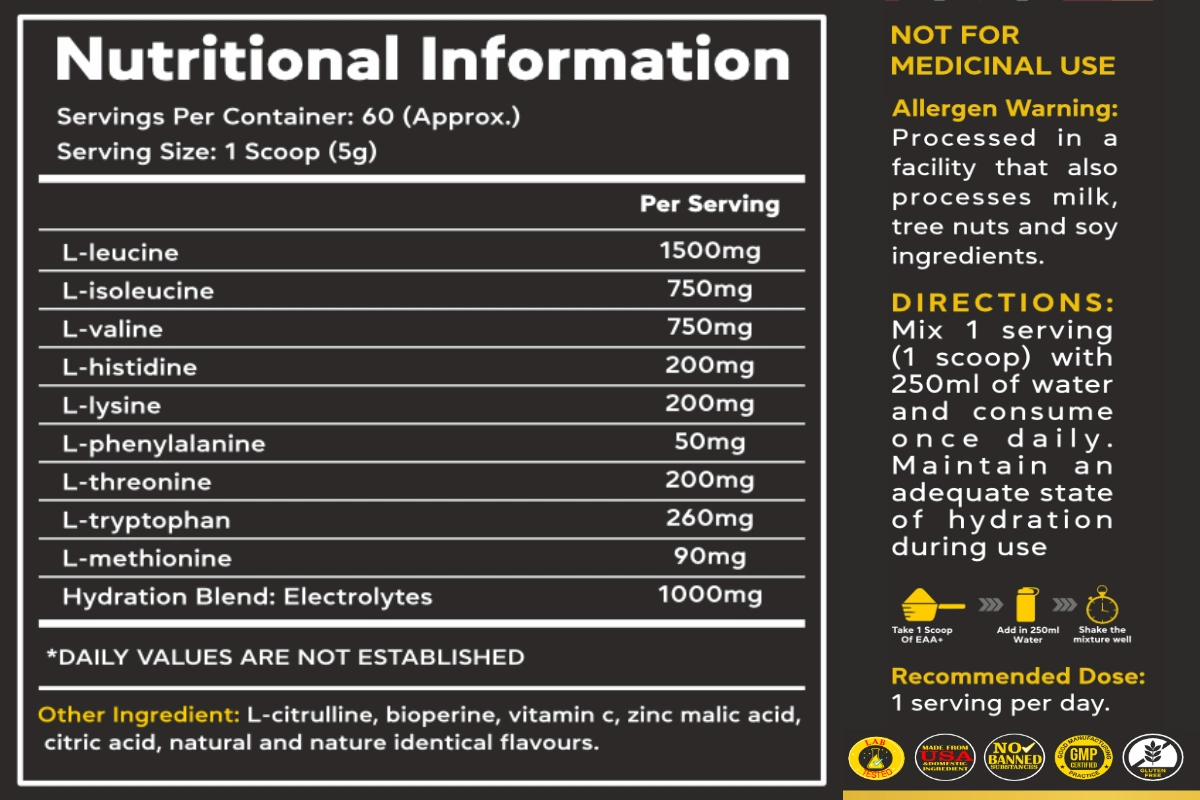 MUSCLEMEND FORMULA EAA+NOOTROPICS | EAAs+BCAAs POWDER, (100/300g Pack) 6 eaa nutrition and usage direction