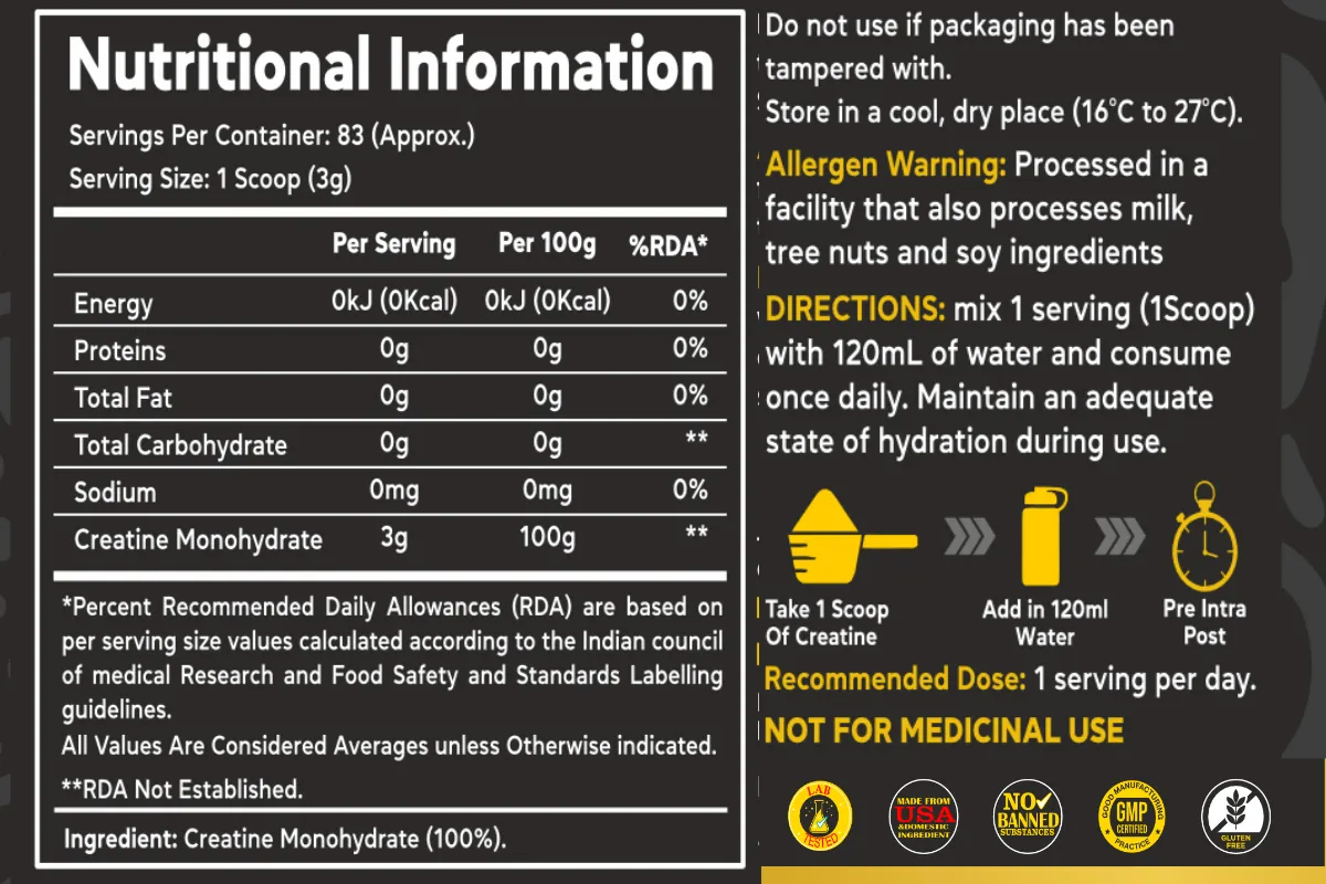 MUSCLEMEND 100% Creatine Monohydrate Powder 6 creatine monohydrate nutritional info