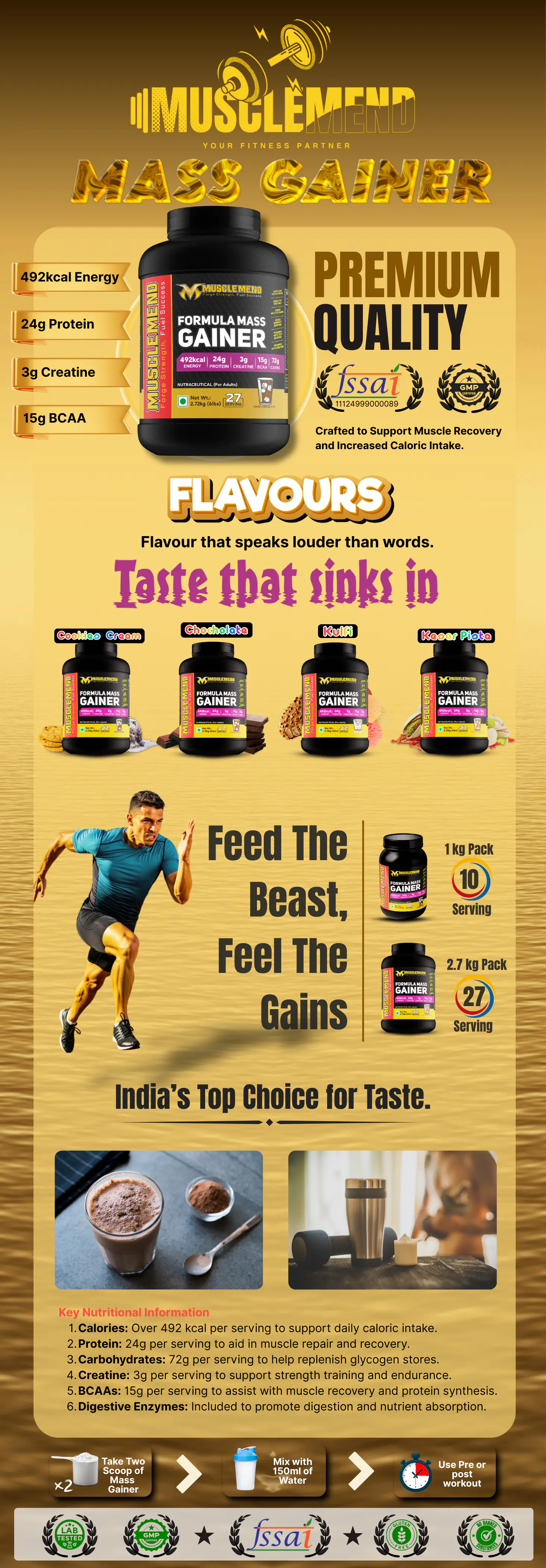 MuscleMend Formula MASS GAINER - Protein and Carbohydrate Supplement (1 & 2.7 kg Pack) 4 MuscleMend Mass Gainer